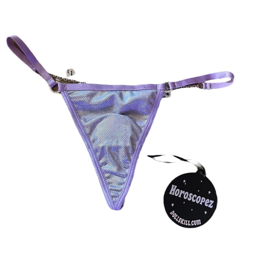 NWT Dolls Kill Horoscope Purple Charm Pisces Metallic Sexy Thong Panty Lingerie
